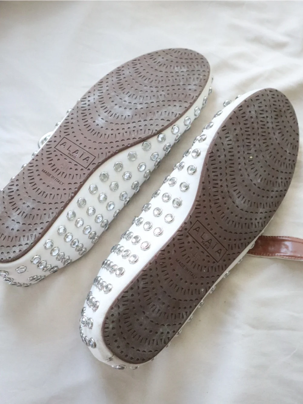 ALAIA Azzedine White Studded Mary Jane Flats